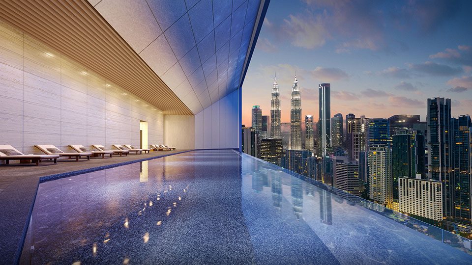 The heated pool on Level 36, looking across the Kuala Lumpur skyline